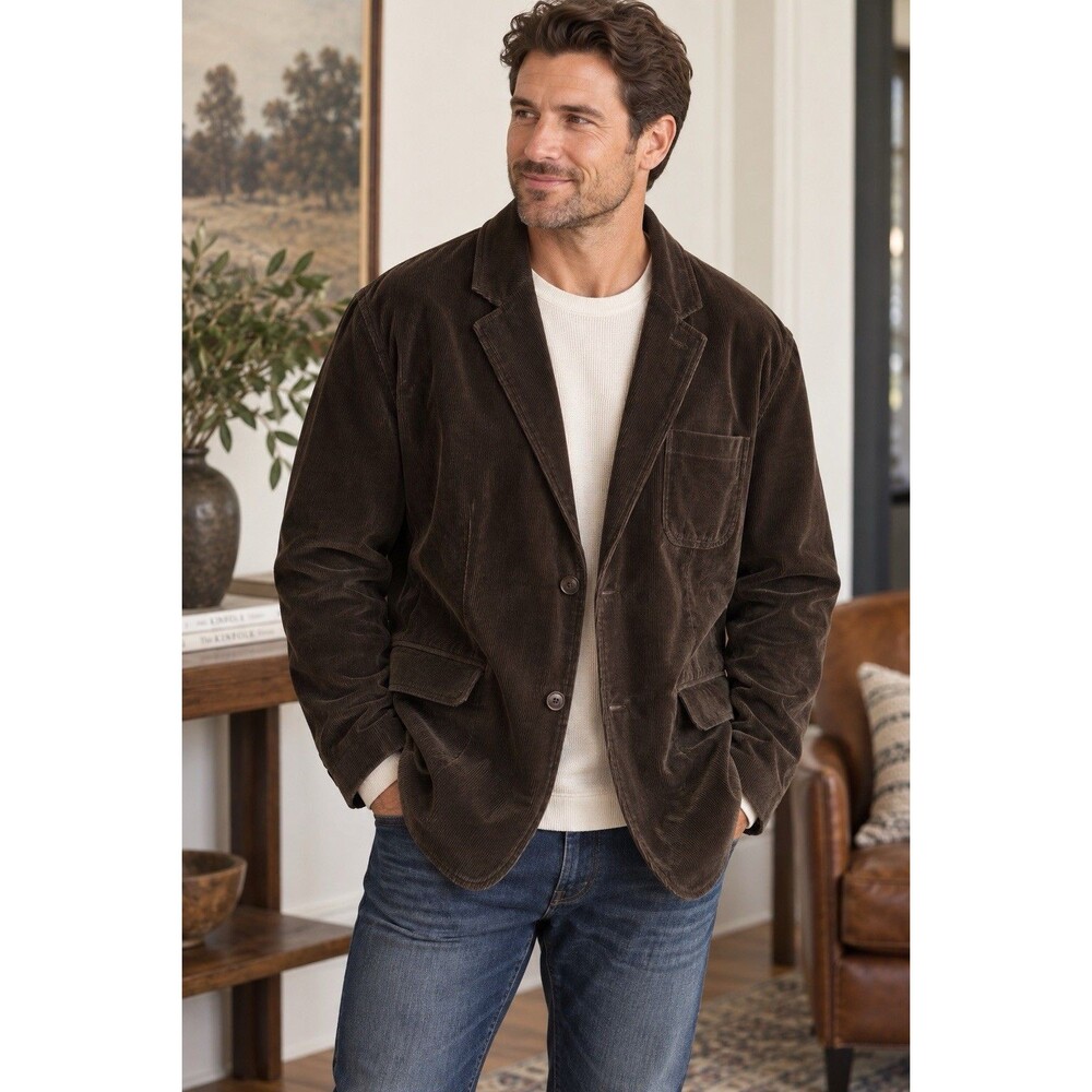 JACHS New York Mens XXL Brown Corduroy Blazer Sport Coat Cotton Stretch 2 Button